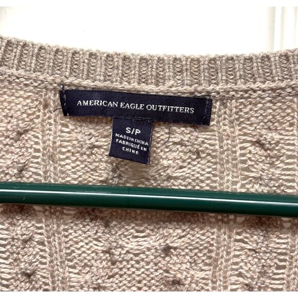 American Eagle Sweater, Crew Cable Knit, Light Brown Cotton Wool, Women's Size S - Picture 2 of 6